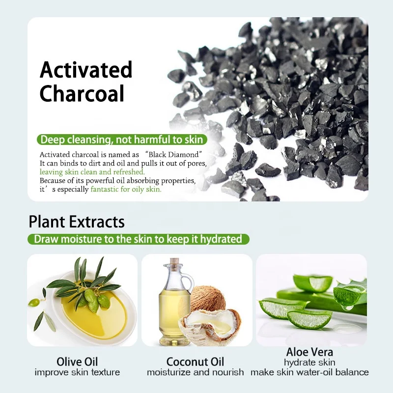 Private Label Face Body Clean Black Soap Bar Reduce Blackheads Acne Bamboo Charcoal Soap