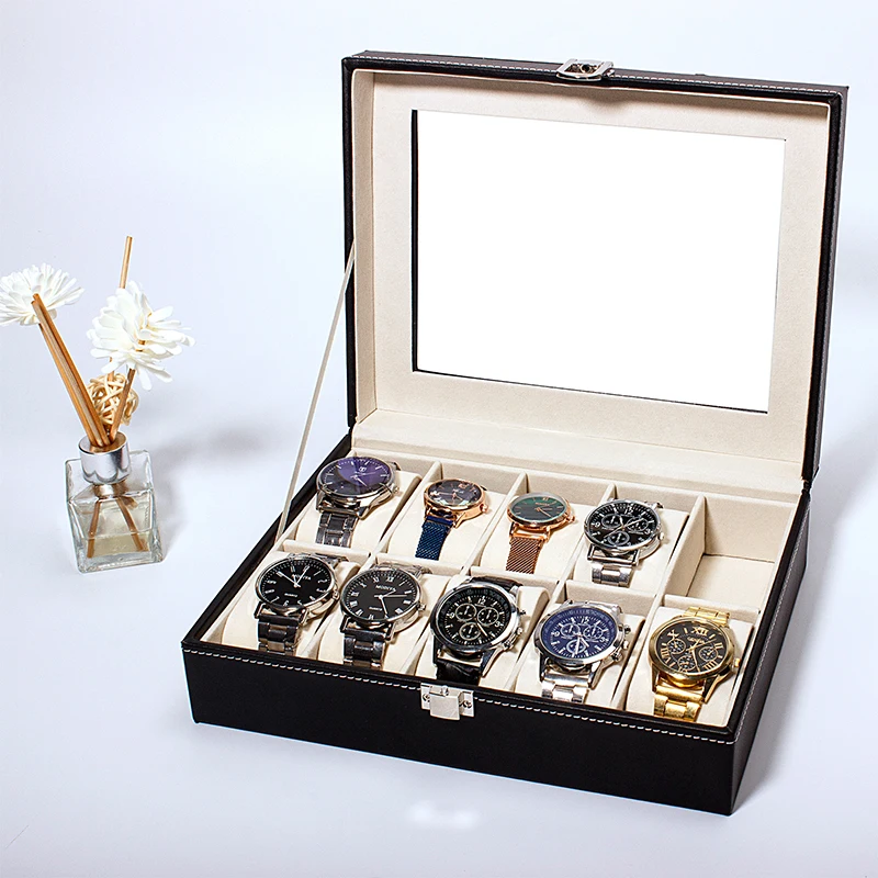 Customized High End Handmade Men Women Lidded Watch Storage Box Watch Pillow Leather 12 Slot Watch Boxes