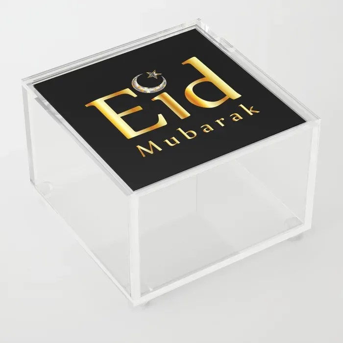 Modern Clear Acrylic Customised Eid Mubarak Box Rectangle Acrylic Snacks Serving Tray for display only