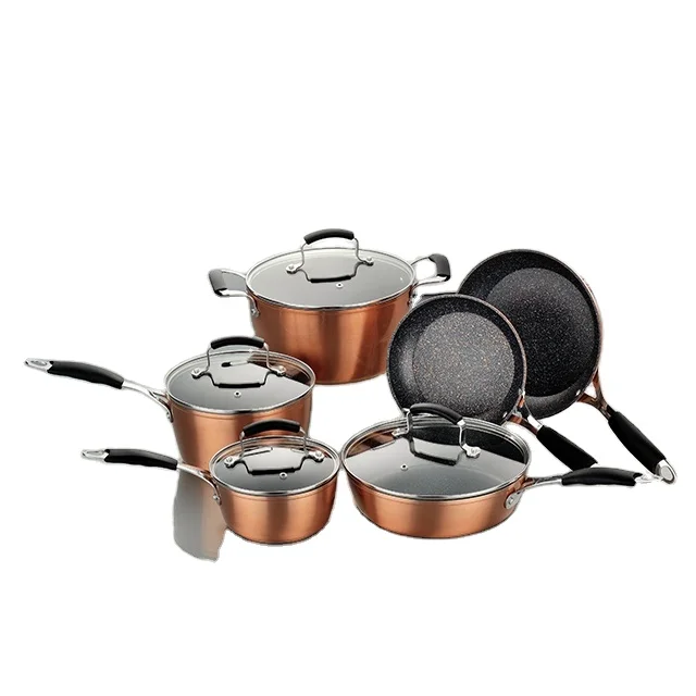 Aluminum forged copper cookware set with Silicone Stainless Steel handle