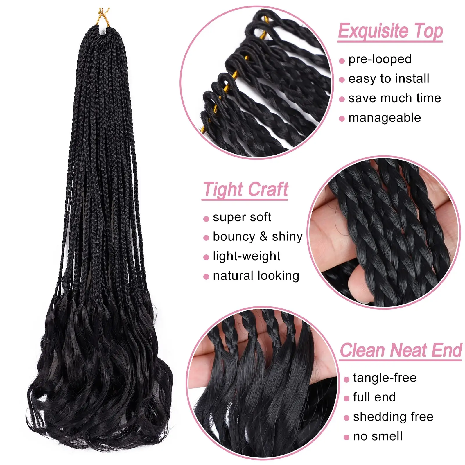Goddess Box Braids Crochet Hair 22-Inch Jumbo French Curly Braids with Wavy Style Synthetic Material Pre-Looped Hairpieces