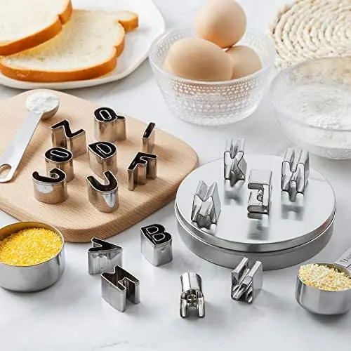 
Mini 26-piece Letter/ Alphabet Shapes Stainless steel Cookie Cutters with tin box packing for One-Bite Cookies Cake Decor Fo 