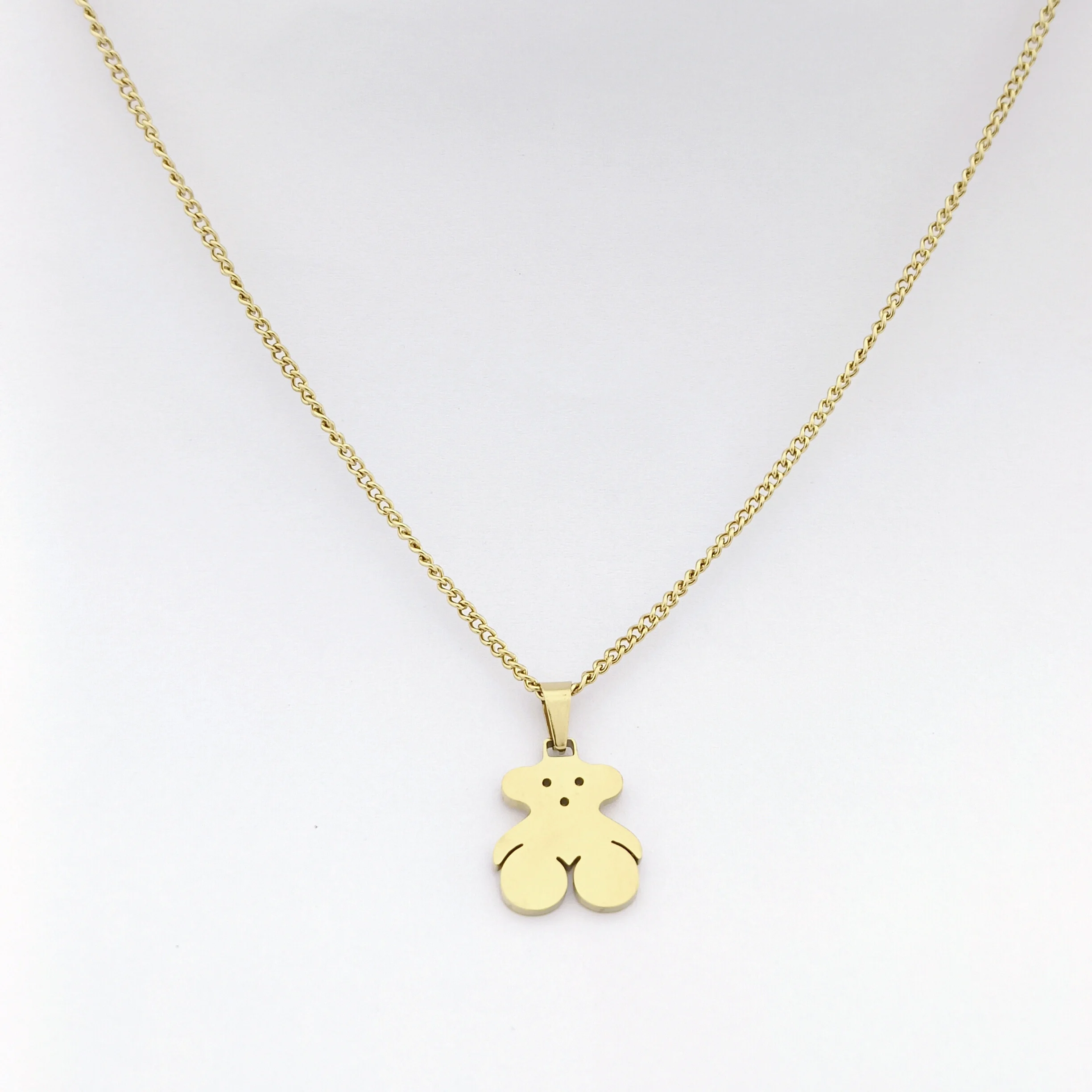 Glossy Stainless Steel Bear Fine Pendant Necklace