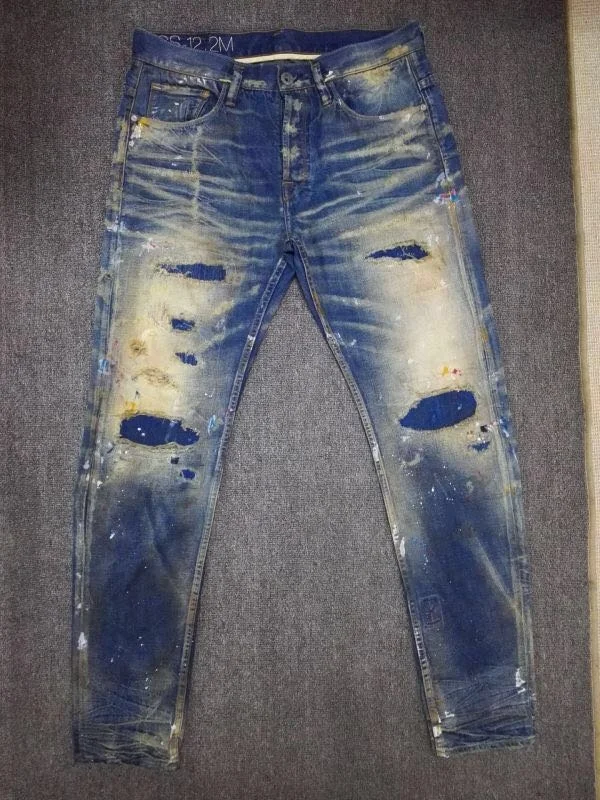 Lotfeel Custom High quality vintage wash distressed Japanese selvedge jeans denim selvedge jeans