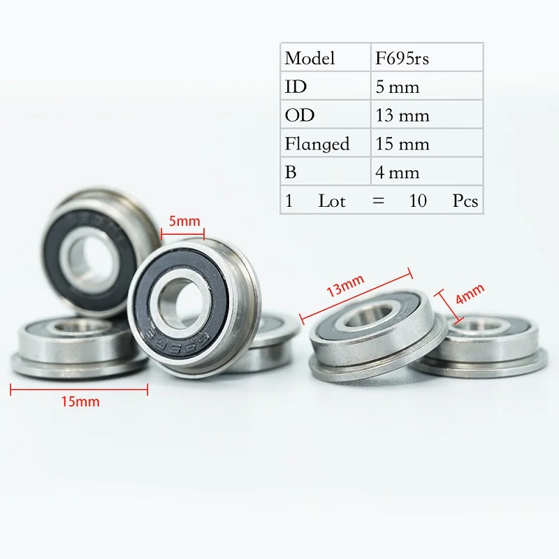 F695 2RS 5*13*4 мм ABEC-7 Фланцевый Подшипник Миниатюрный RS-упорные шариковые подшипники F695RS для 3D принтер