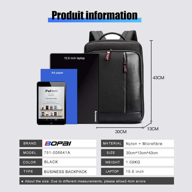 BOPAI Expandable Anti Theft USB Charging Work Bag For Men Business Notebook Back Pack Smart Travel 15.6 Inch Laptop Backpack