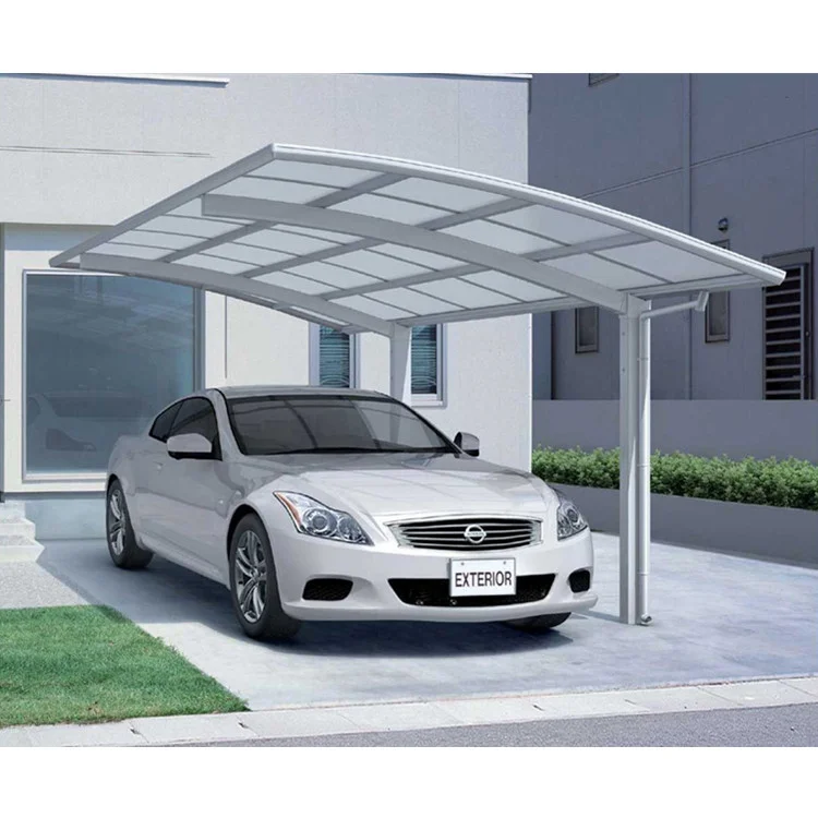 Large aluminum carport canopy with solid PC board roof for two cars