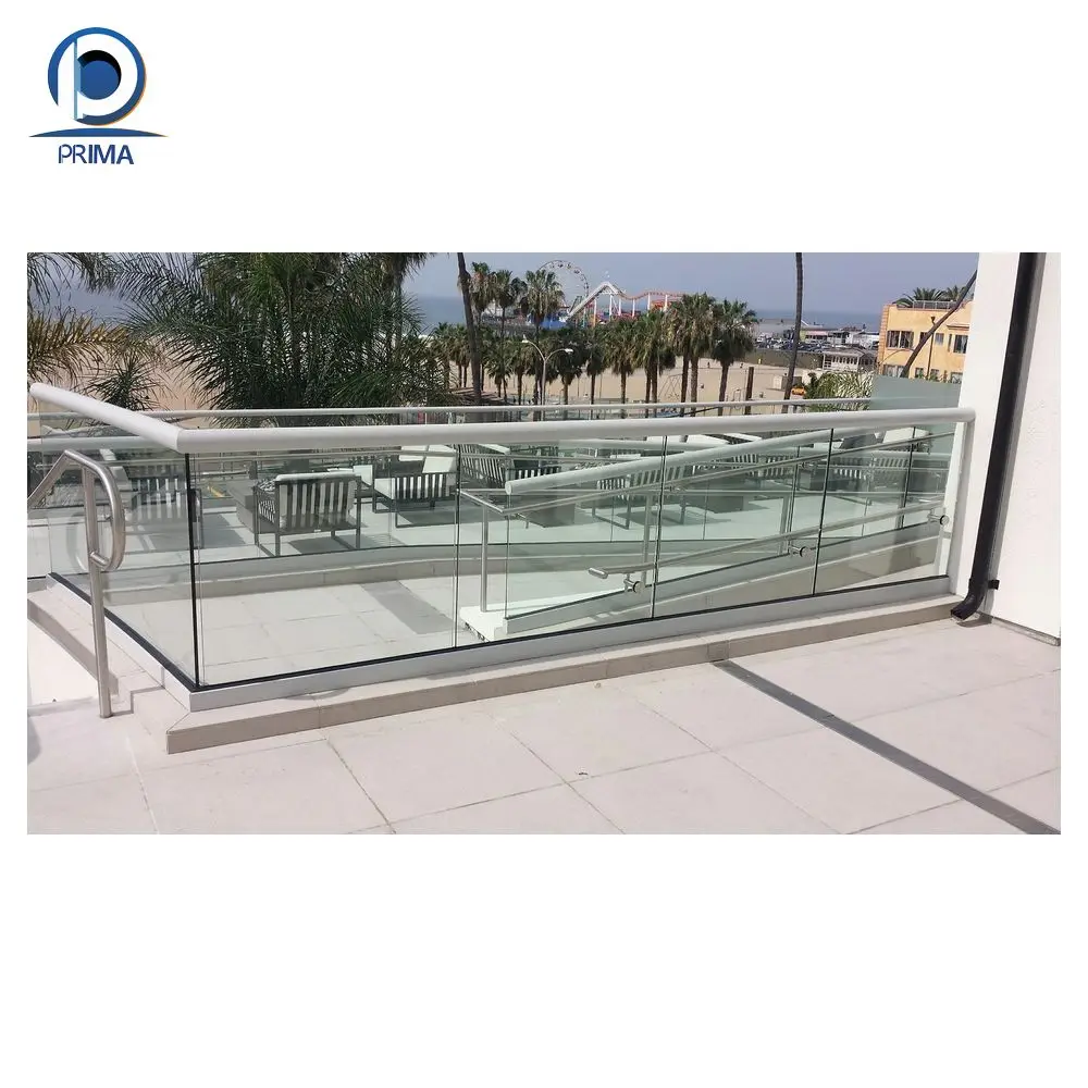 Prima Balcony Aluminum U Channel Clear Tempered Glass Railing Frame less Glass Fence base shoe Profile u channel Railing