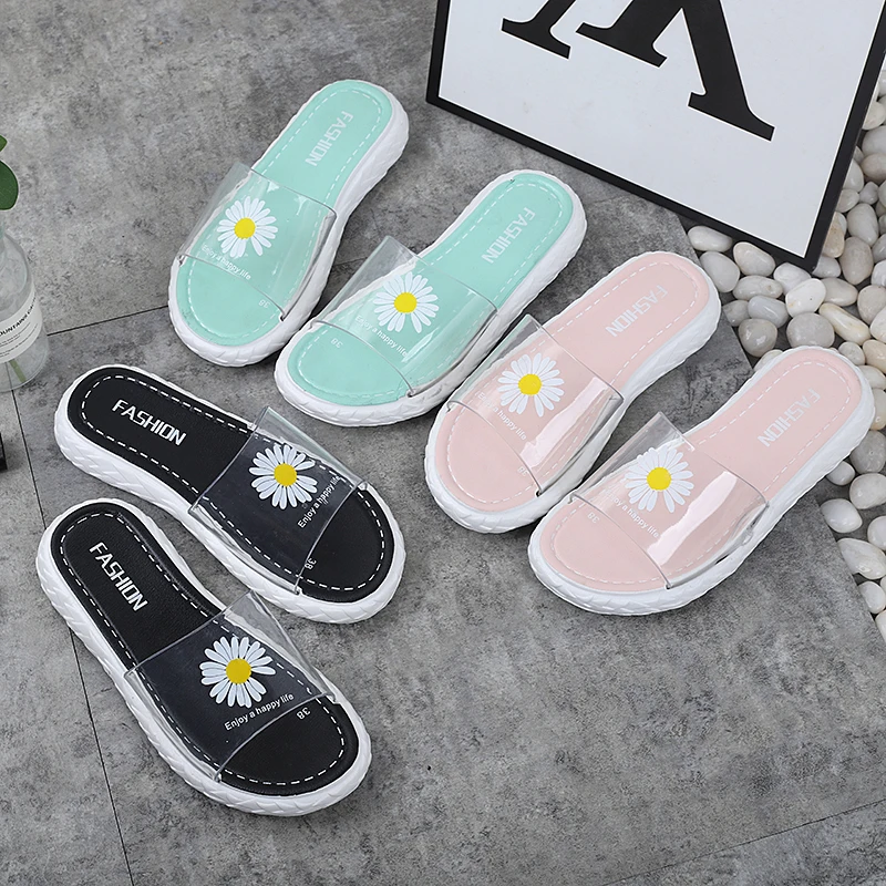 New Design Clear Daisy Lace Slippers Outdoor Indoor Slippers for Ladies
