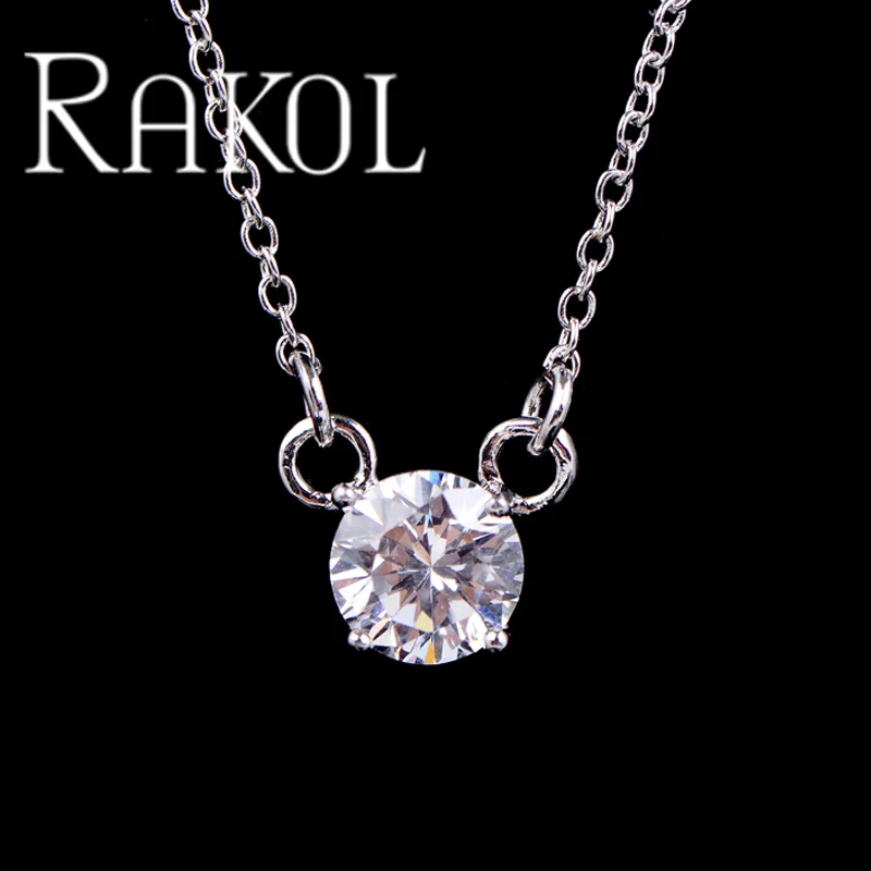 RAKOL NP058 aluminum chain metal pendant necklace 10 carat single diamond crystal chain necklace