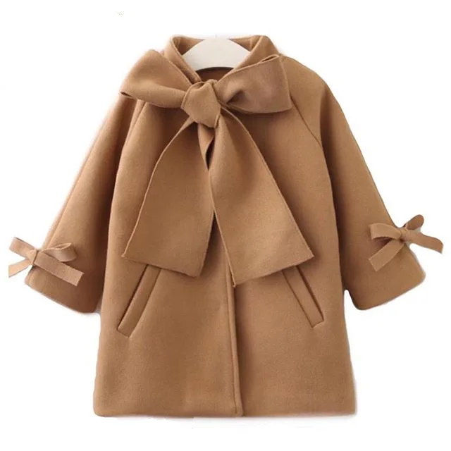 M1397 Winter Warm Wool Trench Overcoat Girls Long Sleeve Outwear Jacket kids woolen coats