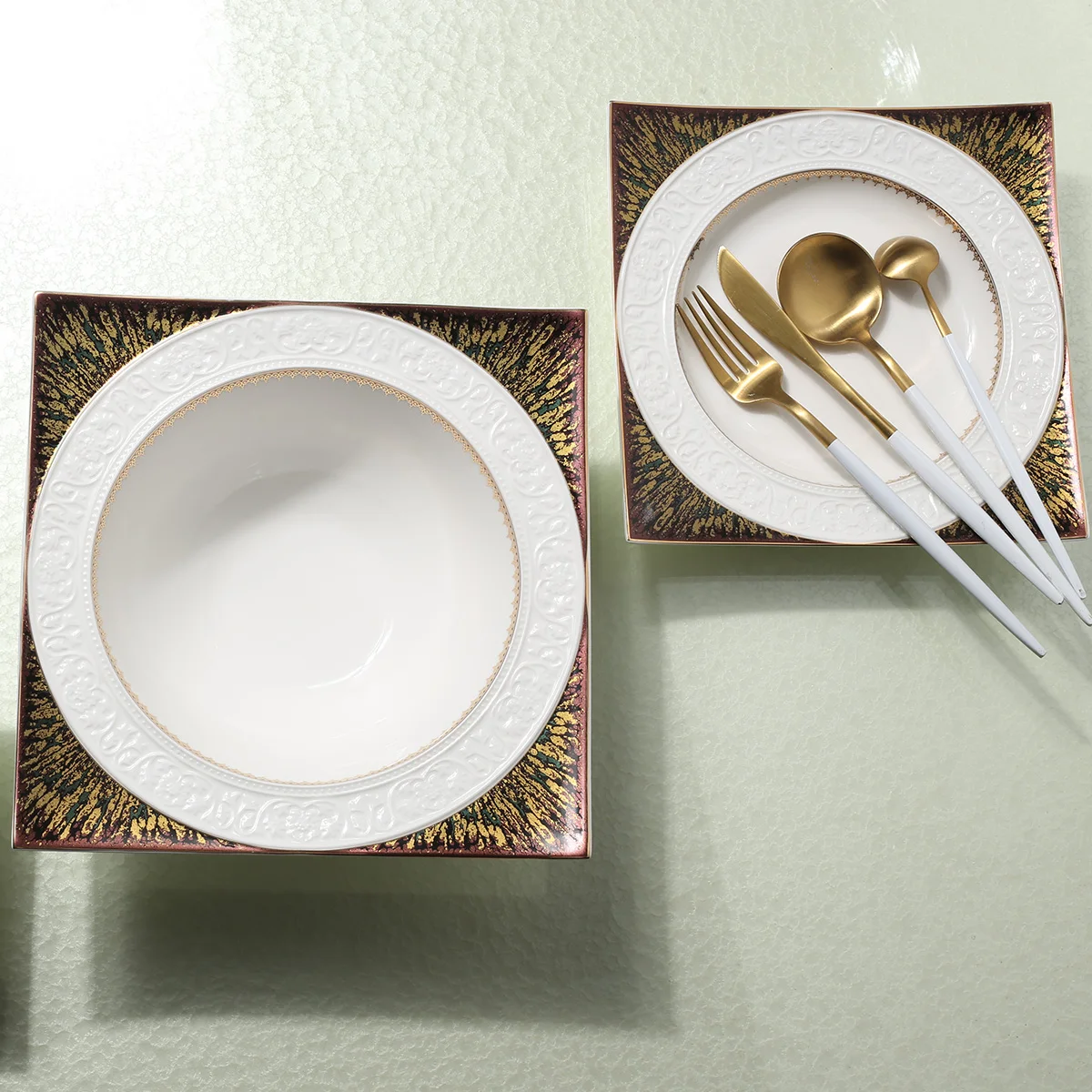 Wholesale Luxury Porcelain Event Dinner Plates Ceramic Gold Salad Soup Plate For 5 Star Hotel