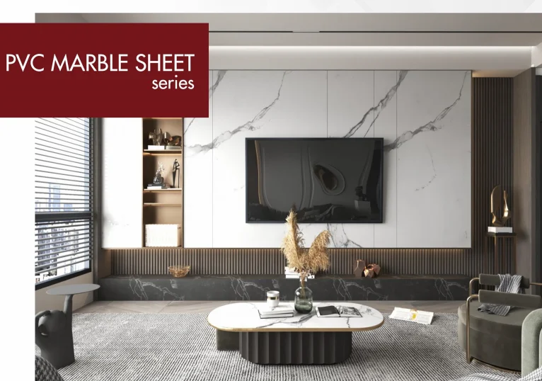 High Quality Light White Stone Rigid Core Waterproof UV PVC Marble Sheet For Home Decoration