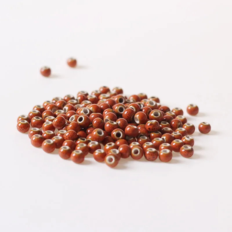XUQIAN Hot Sale 6mm Round Flower Glazed Ceramic Loose Beads for DIY Necklace Bracelet Jewelry Making Accessories