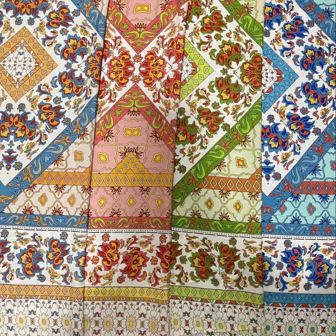 Bilateral Orientation Flower Design Suitable for skirt dresses Printed Custom Fabrics Rayon slub fabric100% rayon Printed fabric