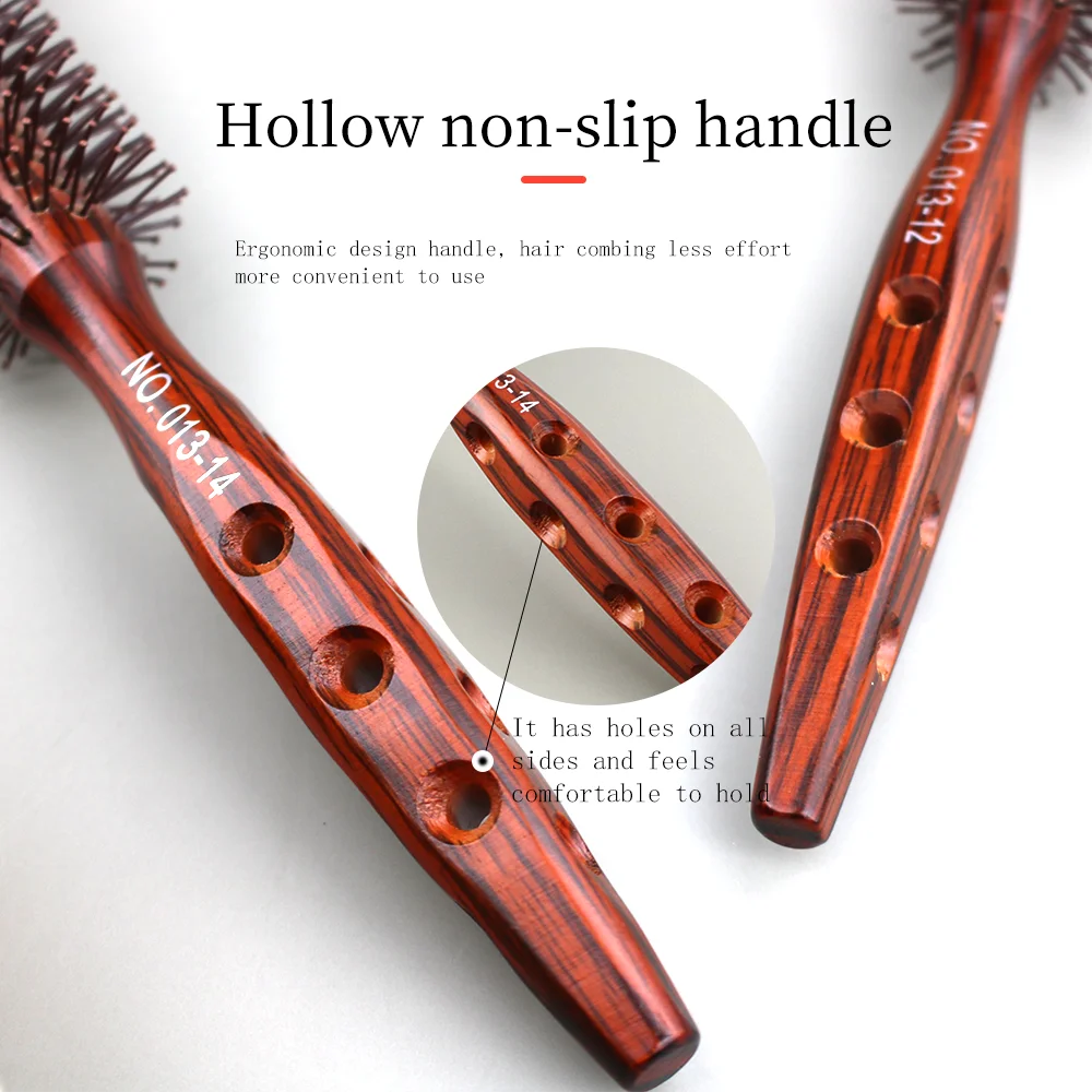 Premium Boar Bristle Round Brush for Blow Drying Round Hair Brush With Natural Wooden Handle For Women Styling Roller Brush