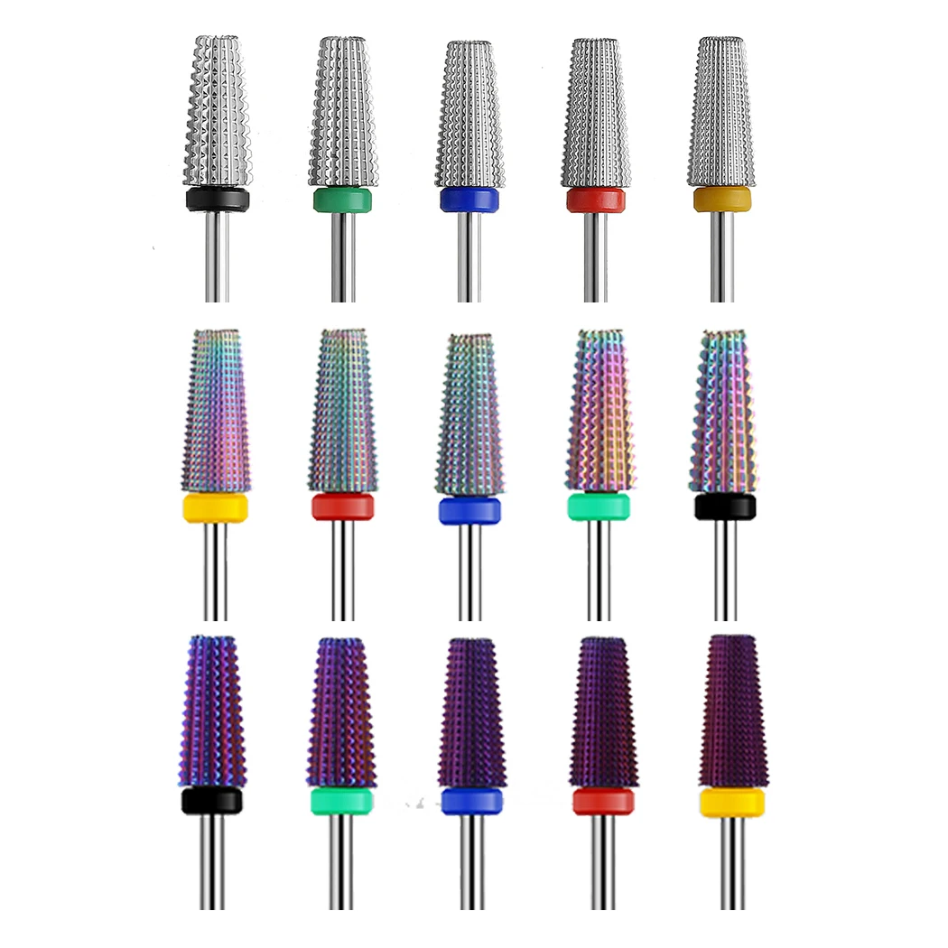 Manicure Tool Remove Gel Acrylics 5 in 1 tungsten carbide purple gold 3/32' nail drill bits polishing