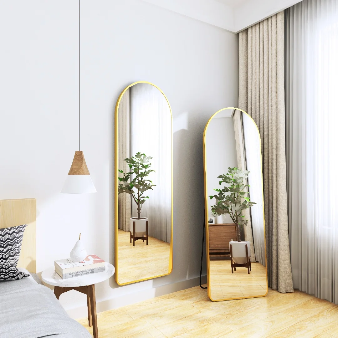 Factory Supply Explosion Proof Ubreakable Tempered Glass Metal Frame Arch Dressing Floor Standing Wall Hanging Home Decor Mirror