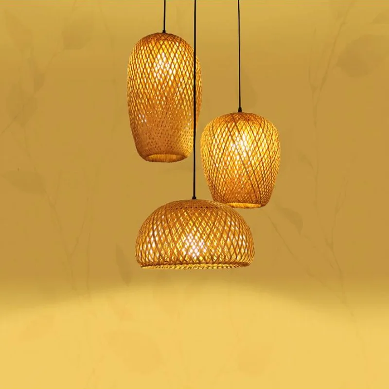 New Bamboo Wicker Rattan Wave Shade Pendant Light Hanging Ceiling Lamp Fixture Home Decor Lampshade