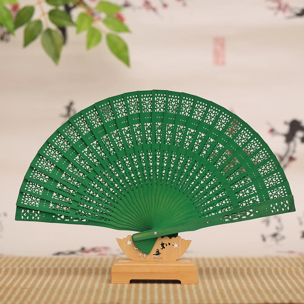 Amazon горячие продажи 8 дюймов цветное покрытие на весь удар ароматов дровяной печи вентилятор окрашивания сандалового дерева складной веер домашний декор Карманный вентилятор для свадьбы