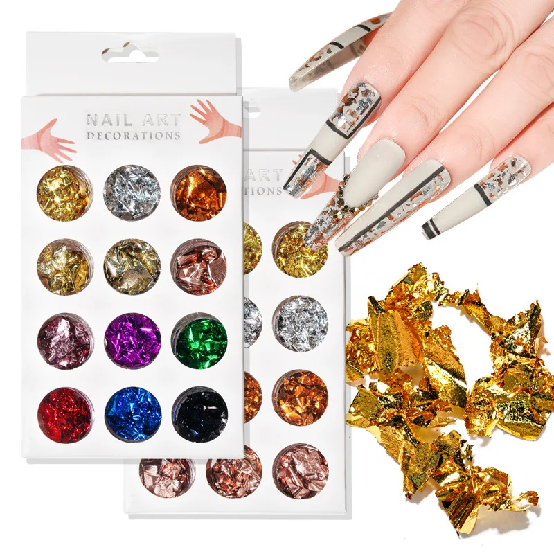 Aluminum Foil Sequins For Nails Gold Silver Set Glitter Flakes Mirror Chrome Powder Manicure Winter Decorations