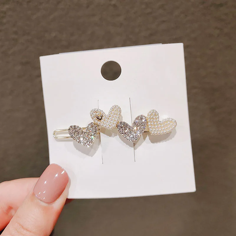 Simple Lovely Bow Hair Ornament Sweet Heart Rhinestone Pearl Hair Pins For Girls Beautiful Decoration (H016C)