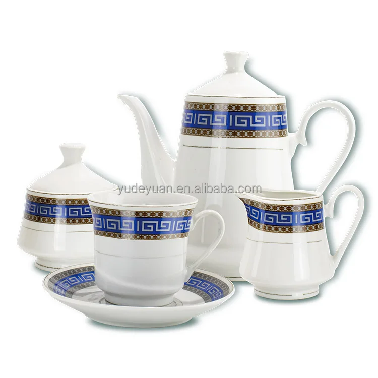 Hand-painted Gold Rim Custom Design White Porcelain 17PCS Wholesale Coffee Cups Turkish Tea Sets Fine Royal Porcelain Tea Set