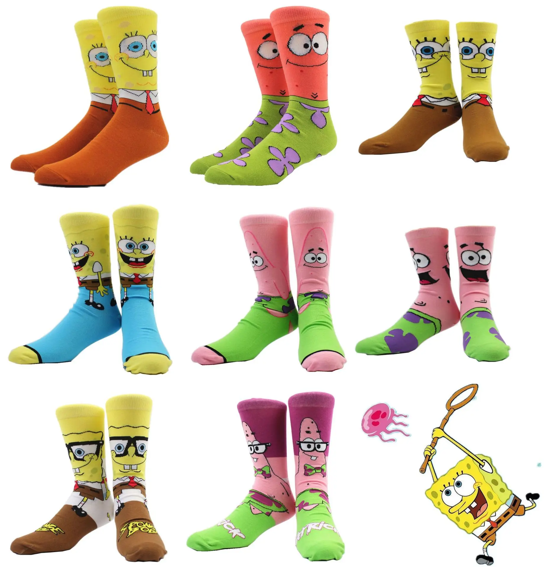 
ODM colorful fashion trendy funny knitted socks spongebob skateboard cartoon man socks 