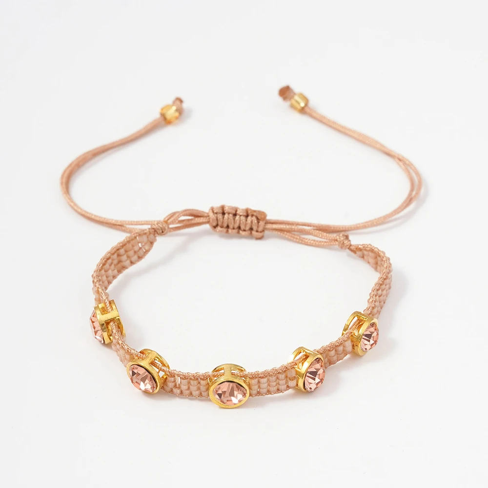 Wholesale Women Rhinestone Jewelry with Thread Gold Plated Luxury Bead Bracelet Factory Adjustable Handmade Woven Bracelet