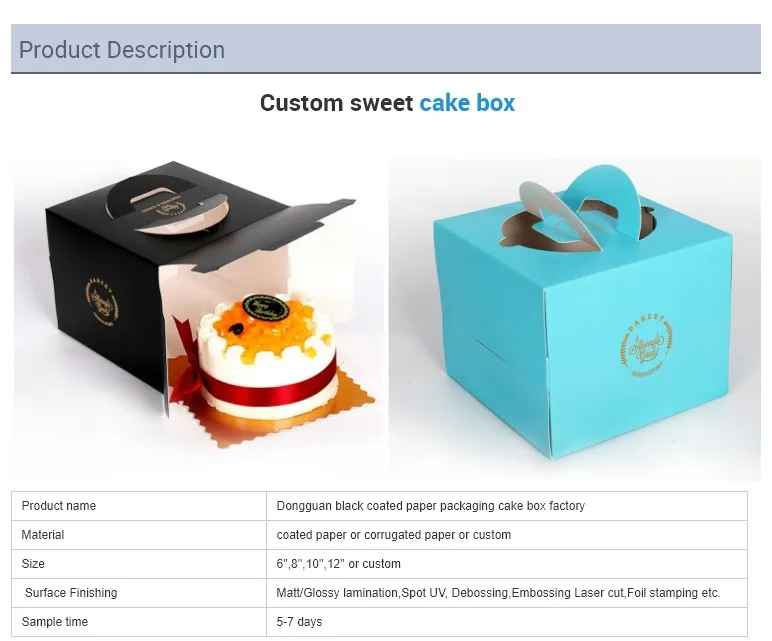 Simple Square Birthday Cake Paper Cake Box Black With Handle Recyclable