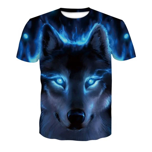 
2020 Stylish Oem Customized Men Cotton And Polyester 3D Digital Wolf Printing Tee Casual Round Neck Animal Printed T Shirt 