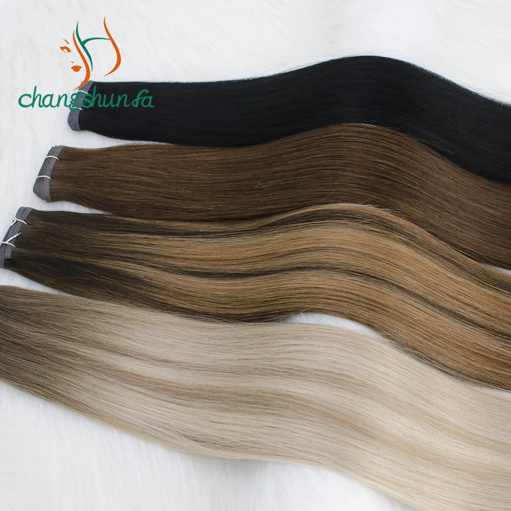 Wholesale Seamless Flat Weft Russian Remy  Human Hair Soft Thin PU Weft Hair Extensions Manufacturer