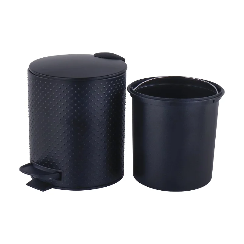 Mini Embossed elegant pedal bin and toilet brush set Bathroom Trash can Matching Toilet Brush holder