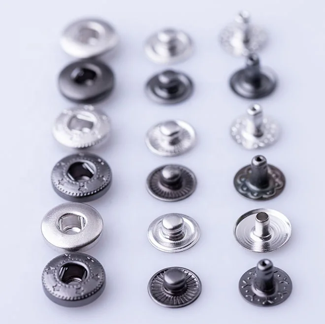 Custom private logo gunmetal/silver spring snap press buttons for bag