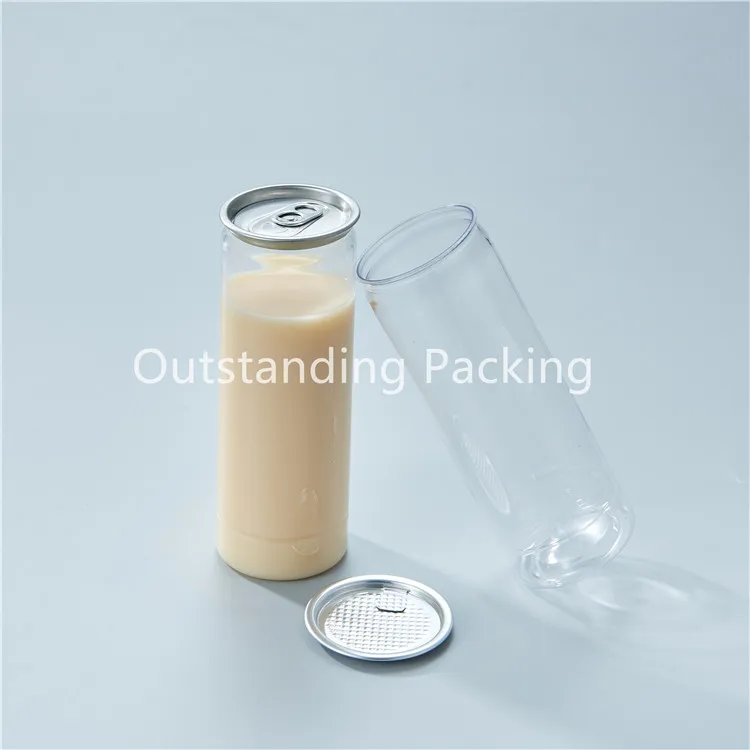 Eco-friendly high quality  350ml clear cans plastic pet bottle  For drinking milk tea water or coffee