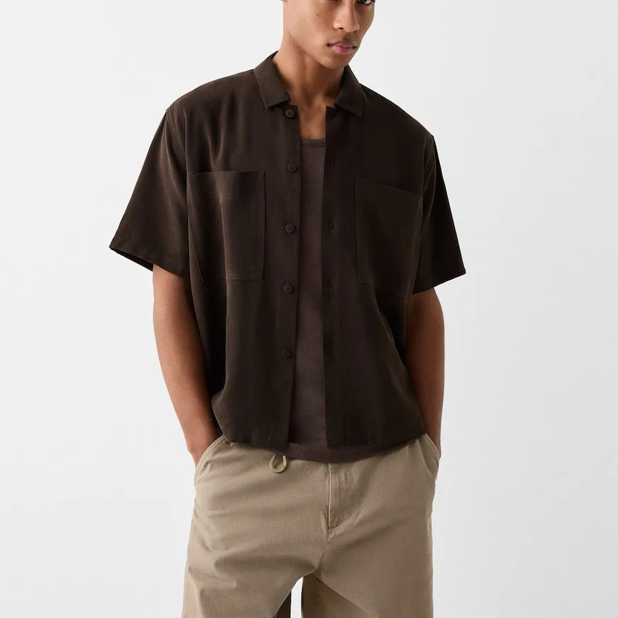 Custom Logo Casual Short Sleeve 100 Percent Rayon Tailored Boxy Fit Shirts For Men