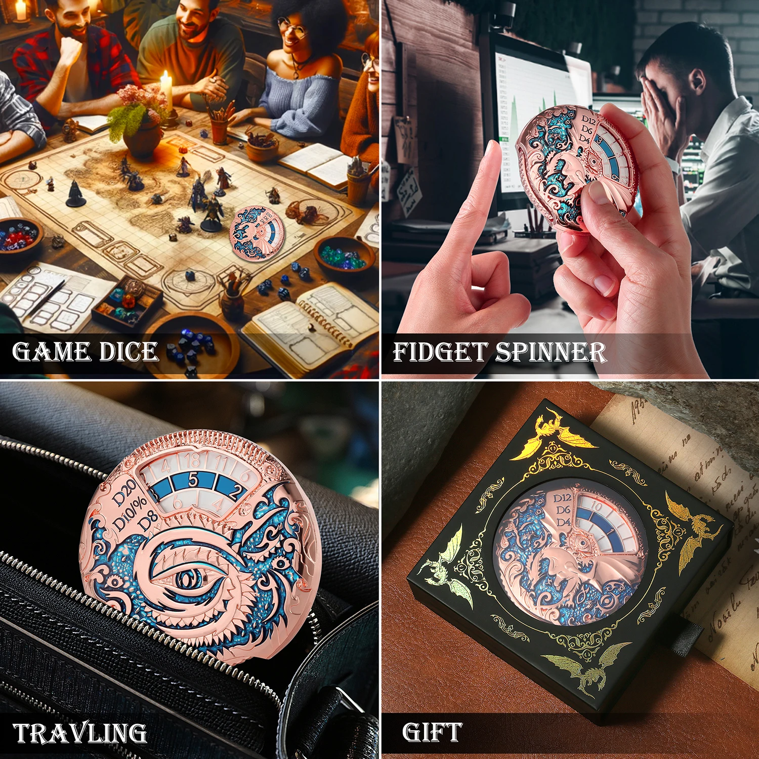 7in1 Roulette Dice D&D Spinner Dungeons and Dragons Spinning Dice Mechanical DND Dice Set with Gift Box for Dungeons and Dragons