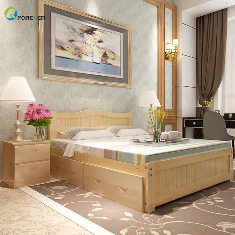 Simple Modern Solid Wood Single Bed Wooden Double Bed