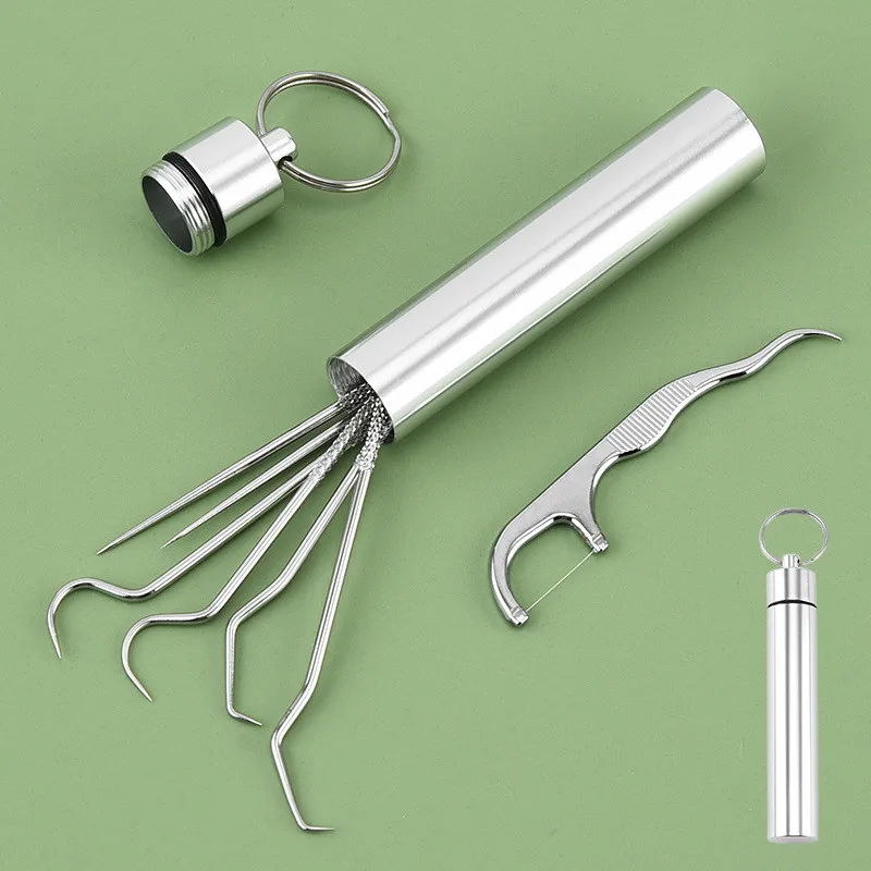 Stainless steel toothpick set for home portable tooth culling tools oral care toothpick set