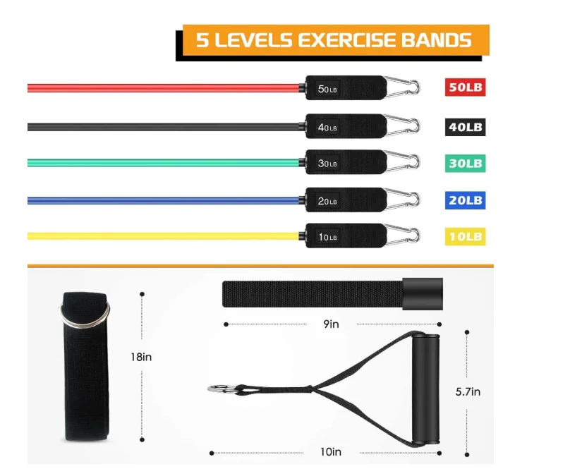 new product customized  multi function  Fitness Exercise Resistance Tube Bands 11pcs Set Gym Equipment Set bandas de resistencia