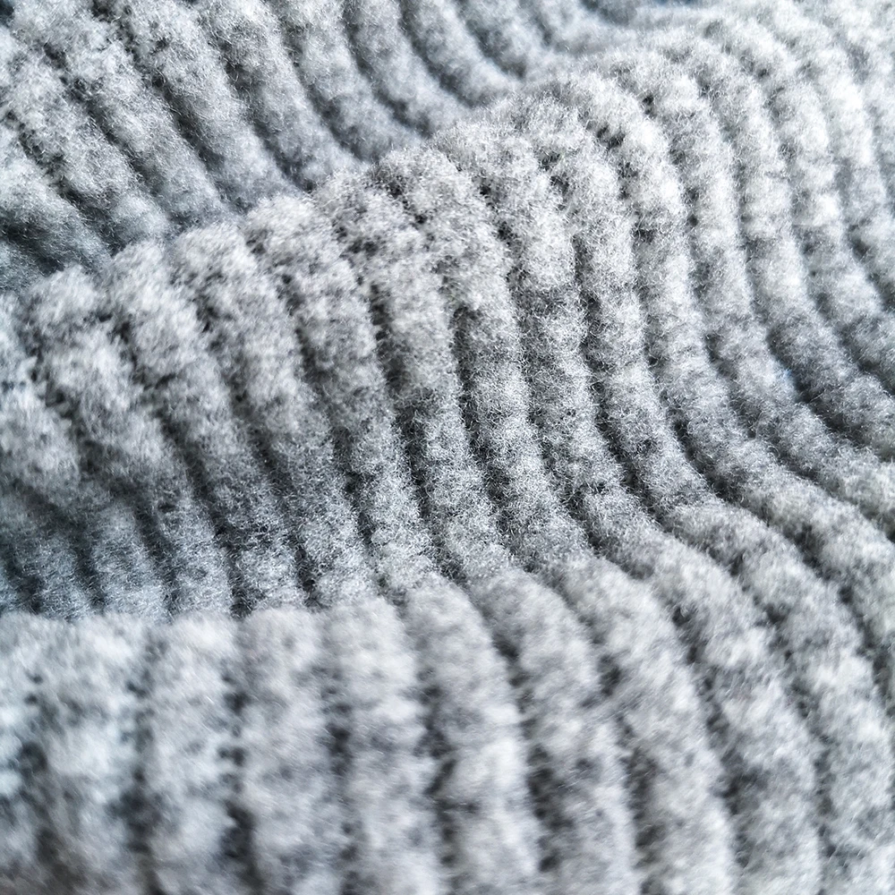 sustainable custom melange grey cationaic brushed fleece stripe coarser knitted fabric for winter cardigan sweater jacket SCK0