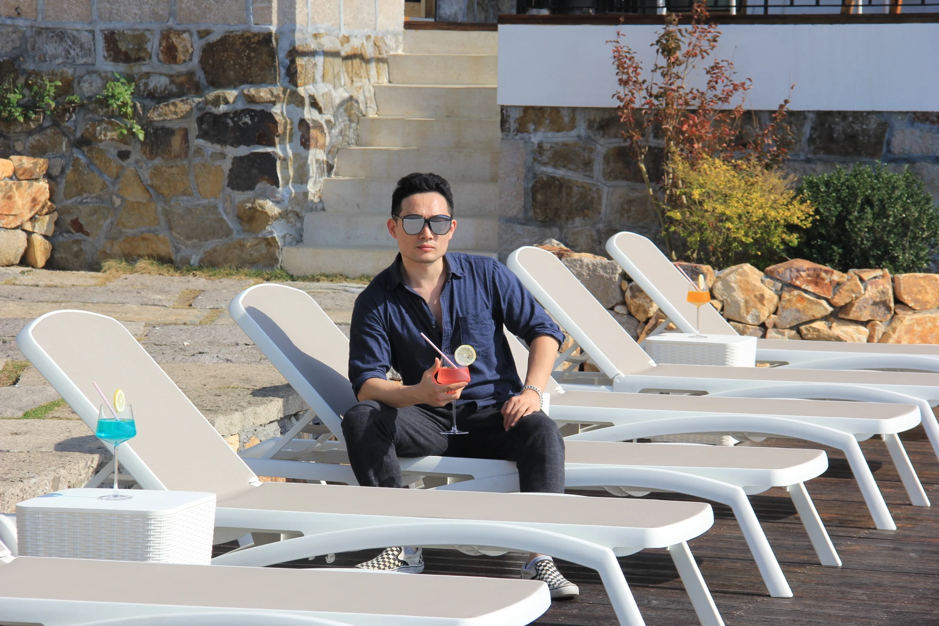 Leisure Adjustable Rattan Sunbed Plastic Sun Beach Lounger For Pool Side