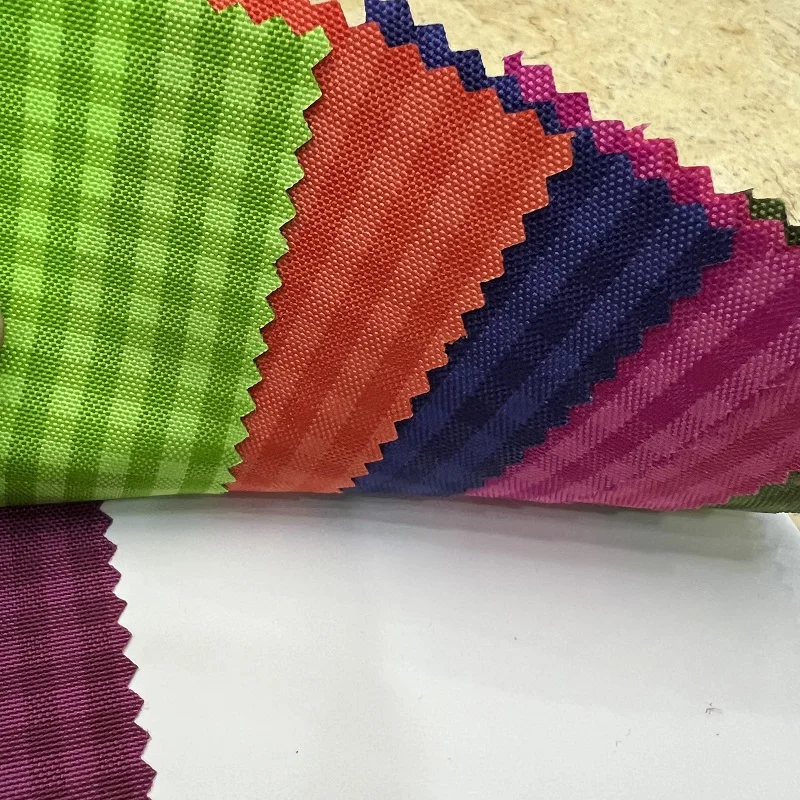 600D cationic dual color plaid recycled yarn waterproof PU suitcase handbag shoe material fabric