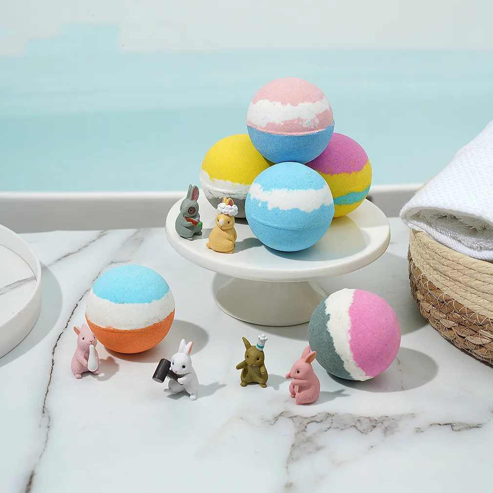 Essential oil bath ball 6 color cartoon rabbit bath salt ball Bubble toy bath salt ball 105g
