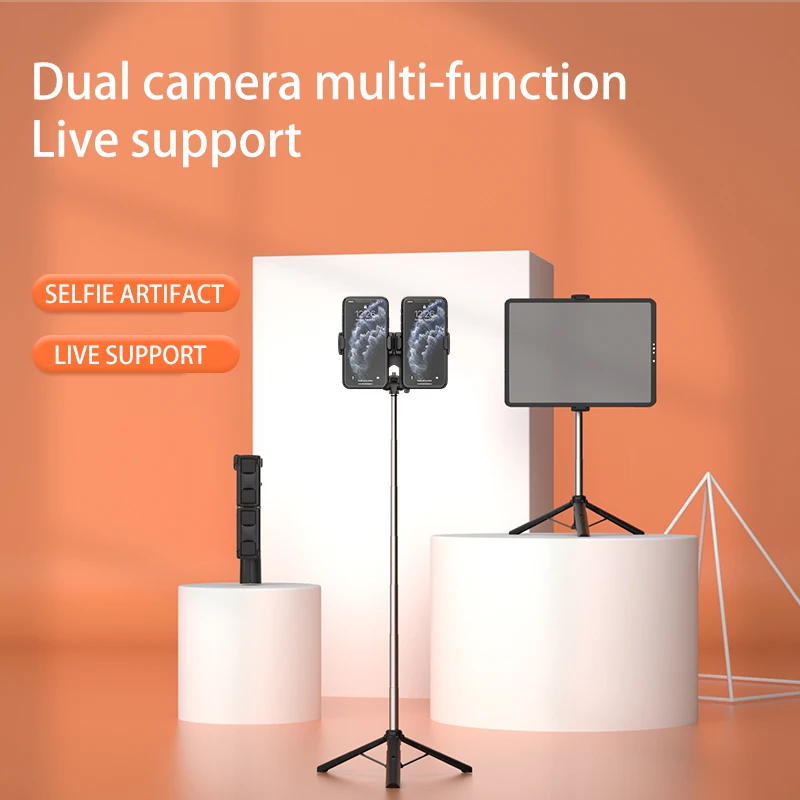 
A32 Dual Phone Clip Selfie Stick Tablet Stand Adjustable Desktop Phone Stand Bluetooths Selfie Stick Tripod For Mobile 