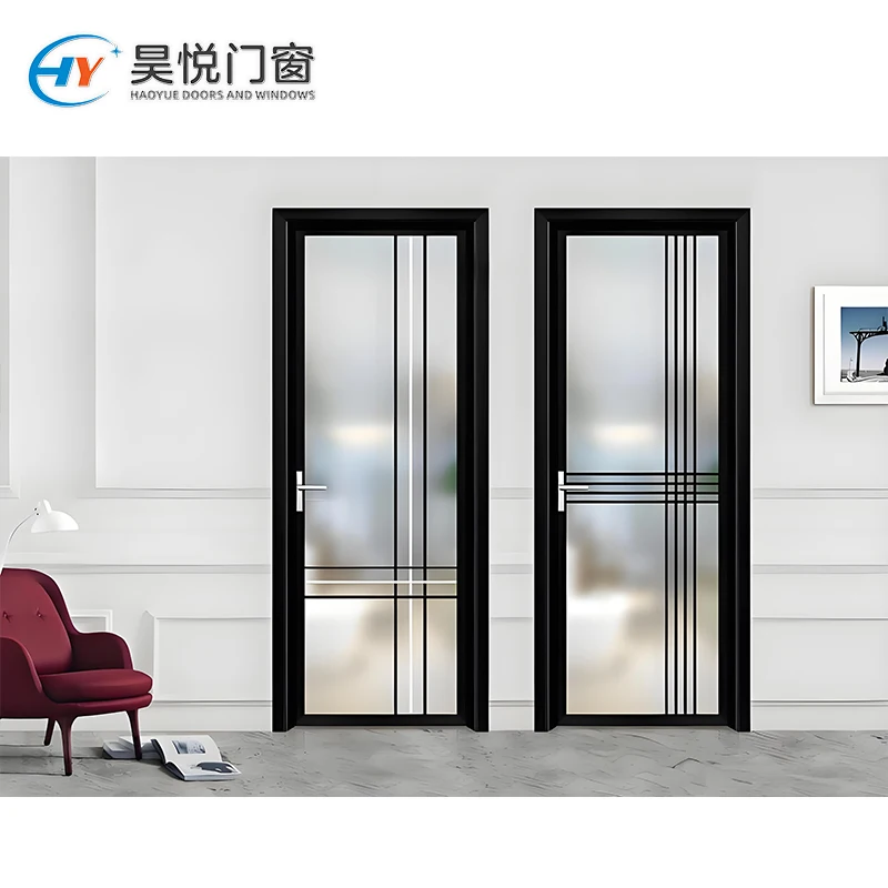 2024 Modern Bathroom Casement Office Door with Clear Glass Swing Mirror Entry Aluminum Front Design Modern Style Casement Door