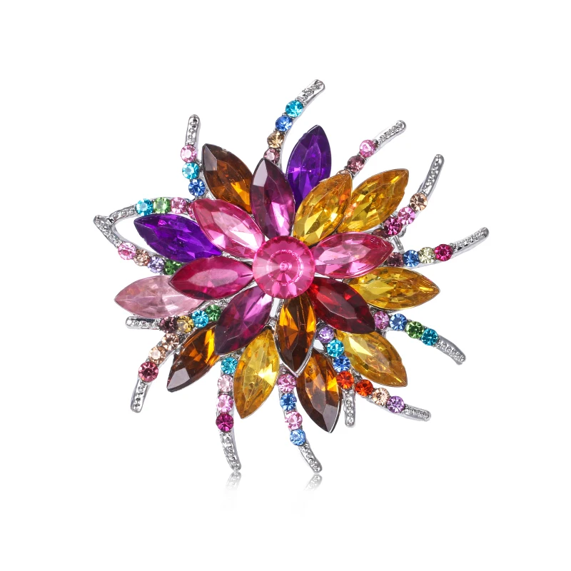 Weiman Jewelry Factory Direct Sale Multi Colors Sparkly Crystal Wedding Flower Metal Brooches in Assorted