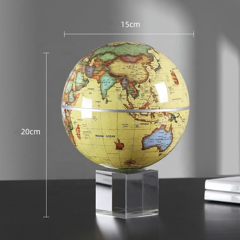 15cm Solar Globe World Map Rotating Globes with Crystal Base Kids Teaching Resources Desktop Decoration Home Office Decor
