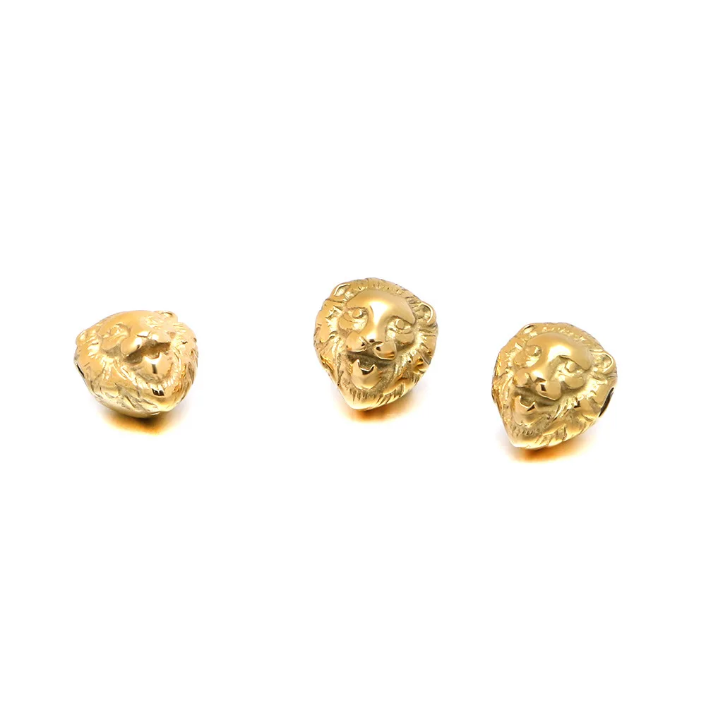 Fashion Beads Charm for Custom Jewelry Making Stainless Steel Beads Wholesale 18K Plated Lion Head Beads for DIY Bracelet Making
