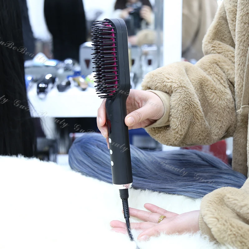 Gubebeauty mini anion infrared portable electric comb hair straightener hair curling wand electric hair brushes for homeuse